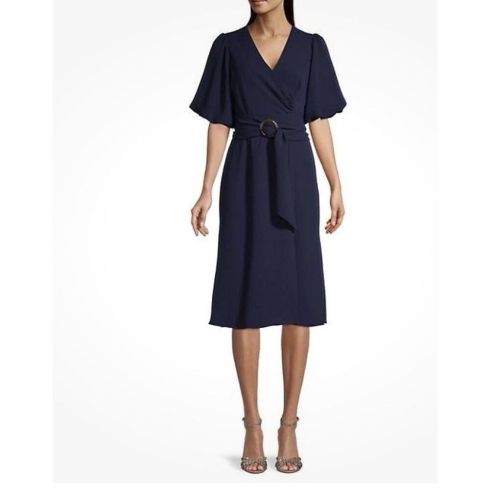 Shoshanna Esmeralda Puff-Sleeve Midi Dress - Navy size 4 New with Tags